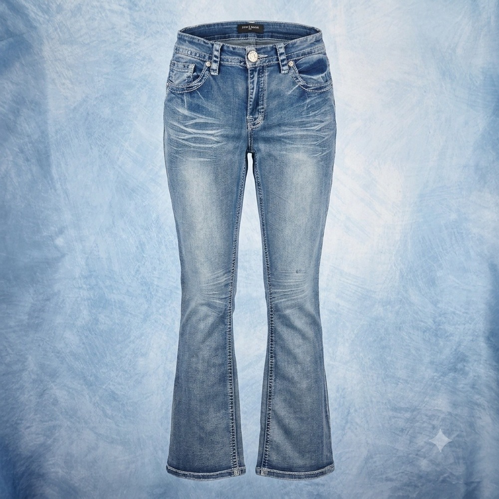 Fire & Rain Denim Girls Blue Medium Wash Flare‎ Jeans Size 13 Rhinestone Button